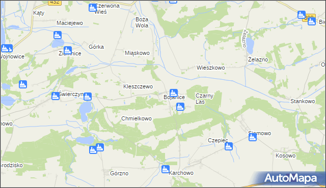 mapa Bojanice gmina Krzemieniewo, Bojanice gmina Krzemieniewo na mapie Targeo