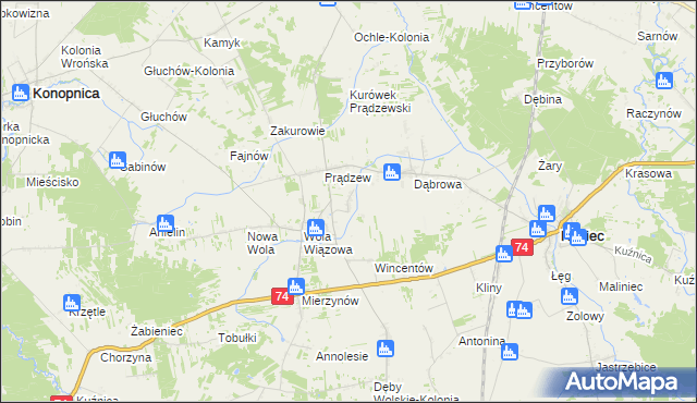 mapa Bolesławów gmina Rusiec, Bolesławów gmina Rusiec na mapie Targeo