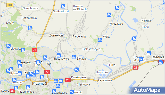 mapa Bolestraszyce, Bolestraszyce na mapie Targeo