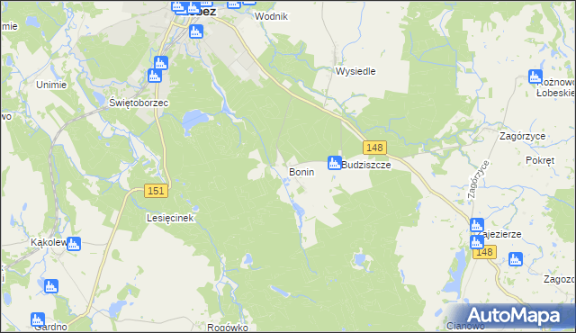 mapa Bonin gmina Łobez, Bonin gmina Łobez na mapie Targeo