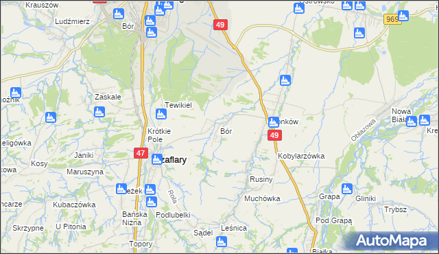 mapa Bór gmina Szaflary, Bór gmina Szaflary na mapie Targeo