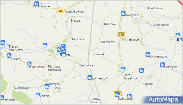mapa Boreczek gmina Borów, Boreczek gmina Borów na mapie Targeo