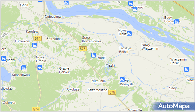 mapa Borki gmina Gąbin, Borki gmina Gąbin na mapie Targeo