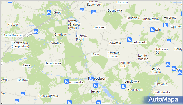 mapa Borki gmina Nowodwór, Borki gmina Nowodwór na mapie Targeo