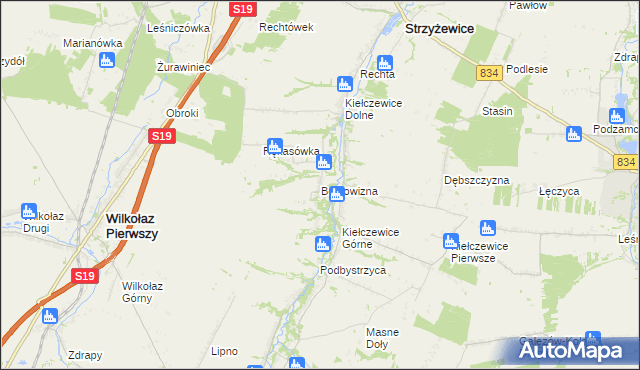 mapa Borkowizna gmina Strzyżewice, Borkowizna gmina Strzyżewice na mapie Targeo