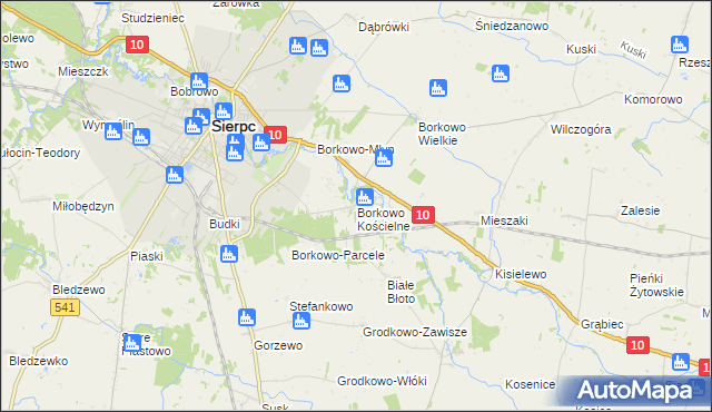 mapa Borkowo Kościelne, Borkowo Kościelne na mapie Targeo