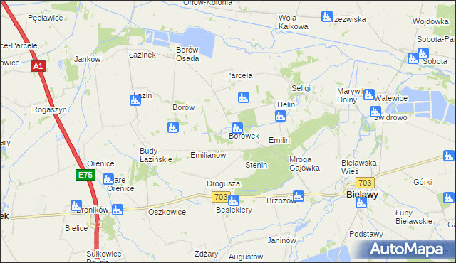 mapa Borówek gmina Bielawy, Borówek gmina Bielawy na mapie Targeo