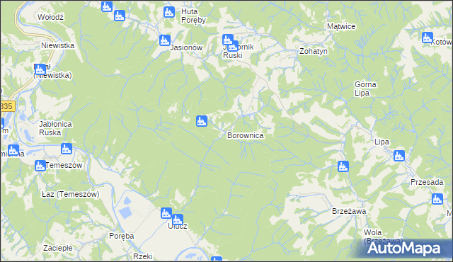 mapa Borownica gmina Bircza, Borownica gmina Bircza na mapie Targeo