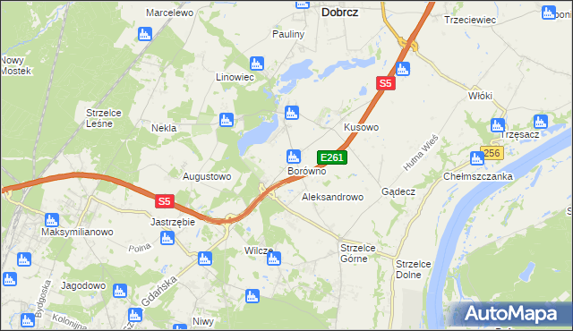 mapa Borówno gmina Dobrcz, Borówno gmina Dobrcz na mapie Targeo