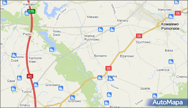 mapa Borówno gmina Kowalewo Pomorskie, Borówno gmina Kowalewo Pomorskie na mapie Targeo