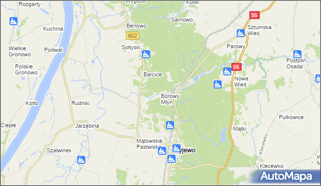 mapa Borowy Młyn gmina Ryjewo, Borowy Młyn gmina Ryjewo na mapie Targeo