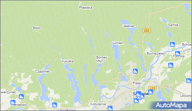 mapa Borowy Młyn gmina Sieraków, Borowy Młyn gmina Sieraków na mapie Targeo