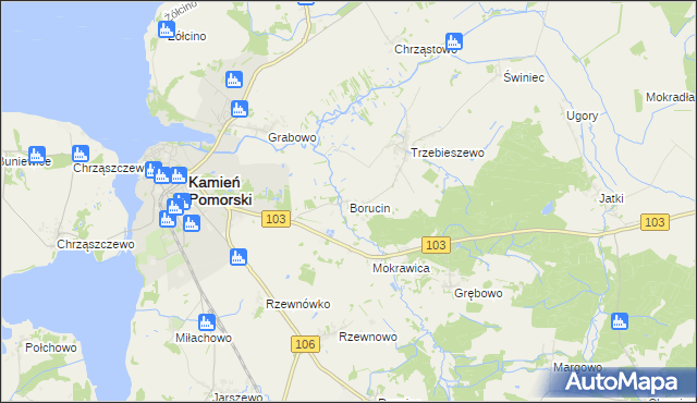 mapa Borucin gmina Kamień Pomorski, Borucin gmina Kamień Pomorski na mapie Targeo