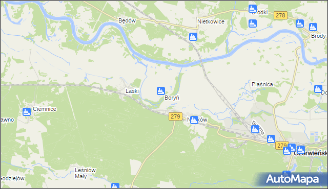 mapa Boryń gmina Czerwieńsk, Boryń gmina Czerwieńsk na mapie Targeo
