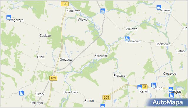 mapa Borzęcin gmina Gryfice, Borzęcin gmina Gryfice na mapie Targeo