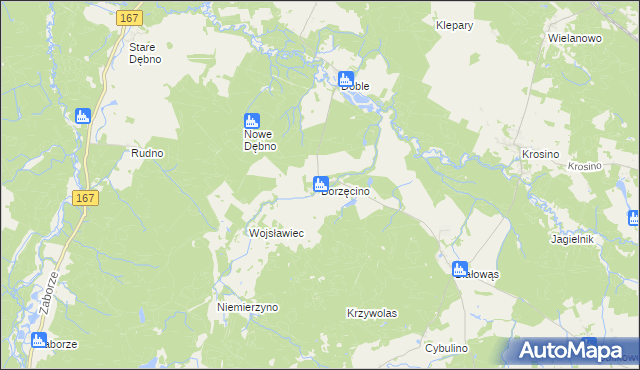 mapa Borzęcino gmina Barwice, Borzęcino gmina Barwice na mapie Targeo