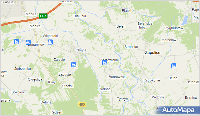 mapa Borzewisko gmina Sieradz, Borzewisko gmina Sieradz na mapie Targeo