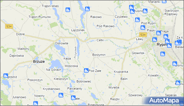 mapa Borzymin, Borzymin na mapie Targeo