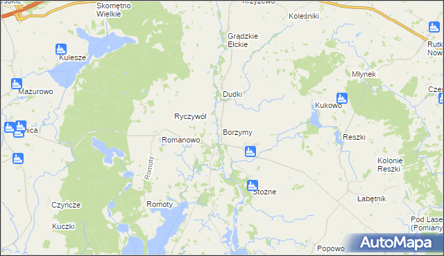 mapa Borzymy gmina Kalinowo, Borzymy gmina Kalinowo na mapie Targeo