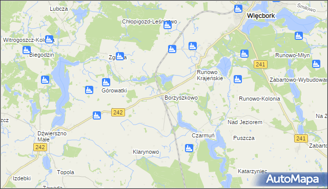 mapa Borzyszkowo gmina Więcbork, Borzyszkowo gmina Więcbork na mapie Targeo