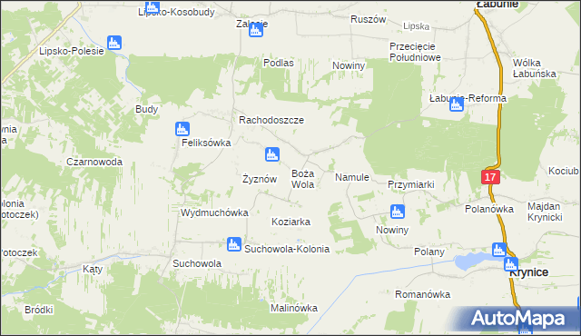 mapa Boża Wola gmina Adamów, Boża Wola gmina Adamów na mapie Targeo