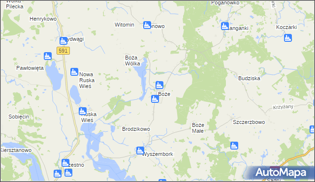 mapa Boże gmina Mrągowo, Boże gmina Mrągowo na mapie Targeo
