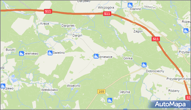 mapa Bożniewice gmina Bobolice, Bożniewice gmina Bobolice na mapie Targeo