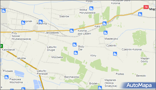 mapa Boży Dar gmina Sitno, Boży Dar gmina Sitno na mapie Targeo