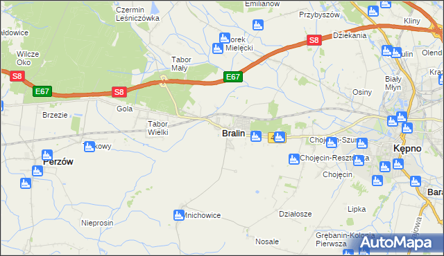 mapa Bralin powiat kępiński, Bralin powiat kępiński na mapie Targeo