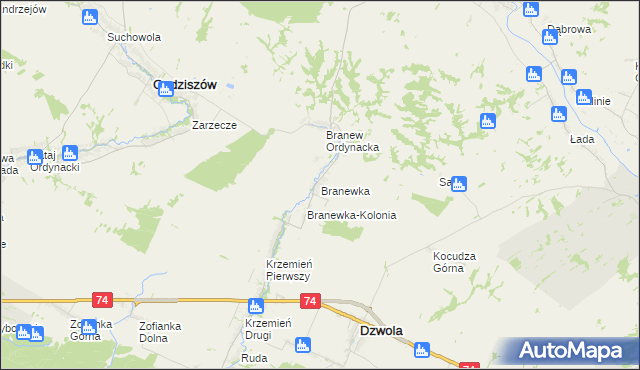 mapa Branewka, Branewka na mapie Targeo