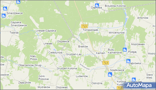 mapa Bratków gmina Sławno, Bratków gmina Sławno na mapie Targeo