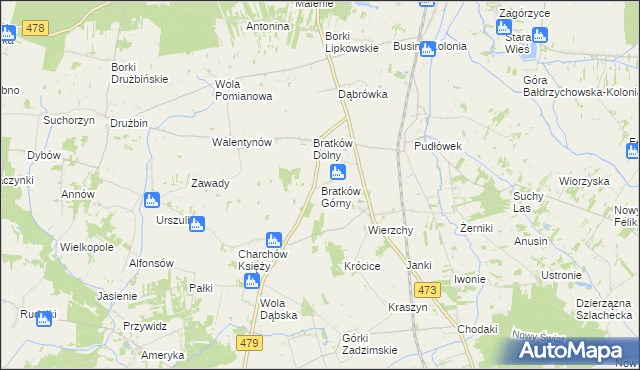 mapa Bratków Górny, Bratków Górny na mapie Targeo