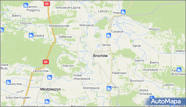 mapa Brochów powiat sochaczewski, Brochów powiat sochaczewski na mapie Targeo