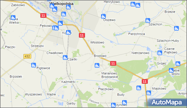 mapa Brodowo gmina Środa Wielkopolska, Brodowo gmina Środa Wielkopolska na mapie Targeo