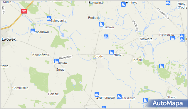 mapa Brody gmina Lwówek, Brody gmina Lwówek na mapie Targeo