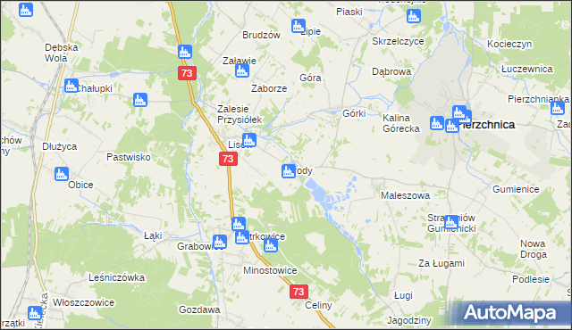 mapa Brody gmina Pierzchnica, Brody gmina Pierzchnica na mapie Targeo