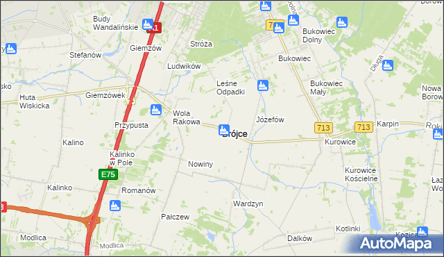 mapa Brójce powiat łódzki wschodni, Brójce powiat łódzki wschodni na mapie Targeo