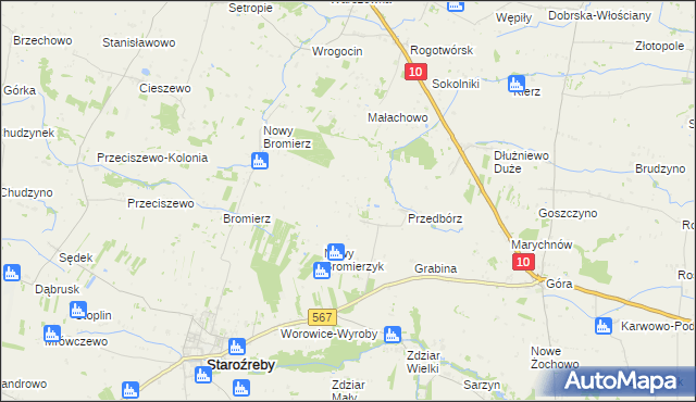 mapa Bromierzyk gmina Staroźreby, Bromierzyk gmina Staroźreby na mapie Targeo