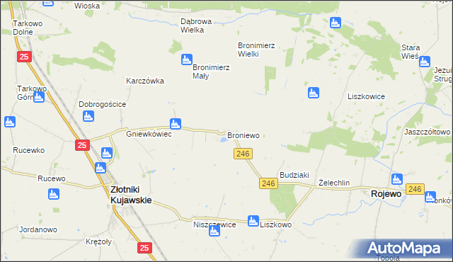 mapa Broniewo gmina Złotniki Kujawskie, Broniewo gmina Złotniki Kujawskie na mapie Targeo