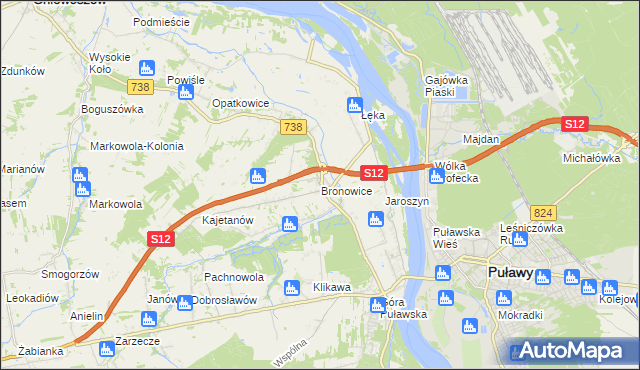 mapa Bronowice gmina Puławy, Bronowice gmina Puławy na mapie Targeo