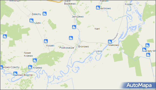 mapa Bronowo gmina Wizna, Bronowo gmina Wizna na mapie Targeo