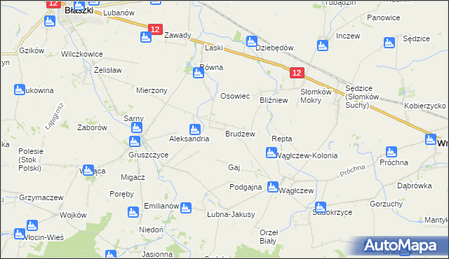 mapa Brudzew gmina Błaszki, Brudzew gmina Błaszki na mapie Targeo