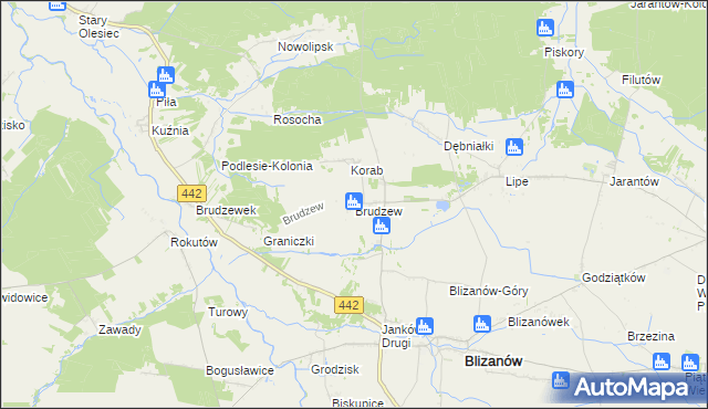 mapa Brudzew gmina Blizanów, Brudzew gmina Blizanów na mapie Targeo