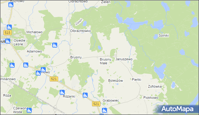 mapa Brusiny Małe, Brusiny Małe na mapie Targeo