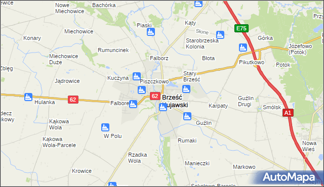 mapa Brześć Kujawski, Brześć Kujawski na mapie Targeo