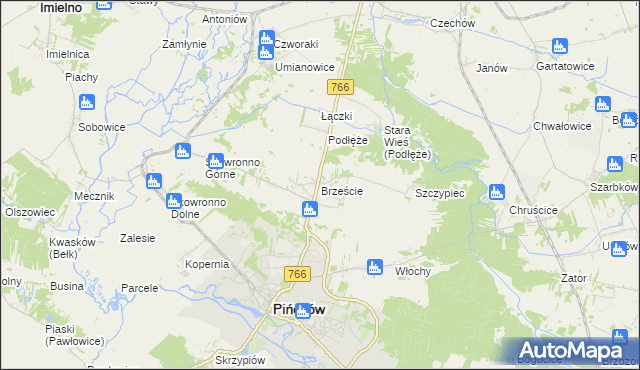 mapa Brzeście gmina Pińczów, Brzeście gmina Pińczów na mapie Targeo