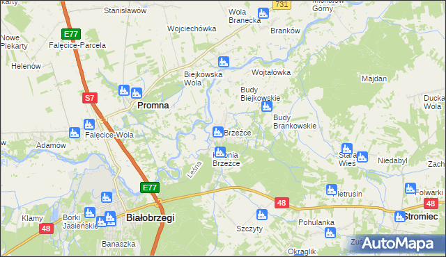mapa Brzeźce gmina Białobrzegi, Brzeźce gmina Białobrzegi na mapie Targeo
