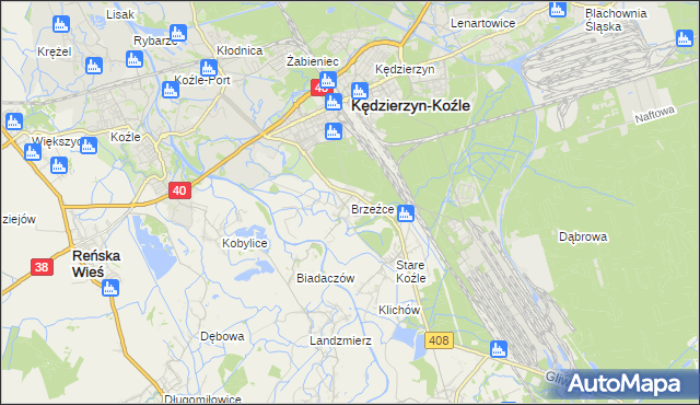 mapa Brzeźce gmina Bierawa, Brzeźce gmina Bierawa na mapie Targeo