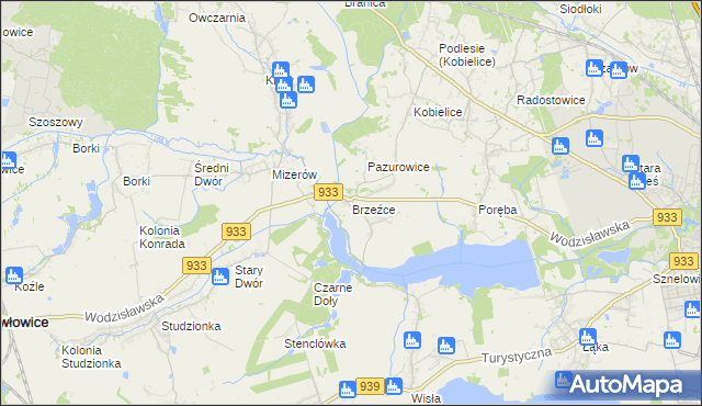 mapa Brzeźce gmina Pszczyna, Brzeźce gmina Pszczyna na mapie Targeo
