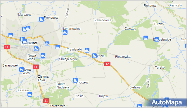 mapa Brzezie gmina Pleszew, Brzezie gmina Pleszew na mapie Targeo